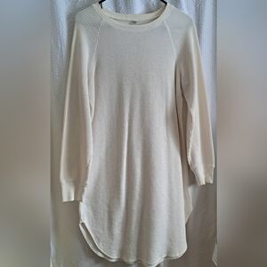 Cream Ribbed Long Sleeve Tunic Dress